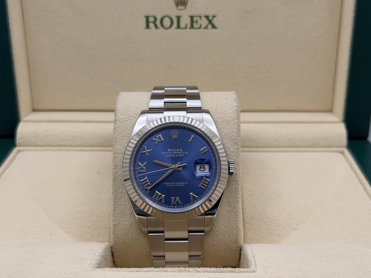 Rolex Datejust 41 mm azurově modrý římský ciferník 18K zlato nerezová ocel krabice, 126334 — 2 z 13