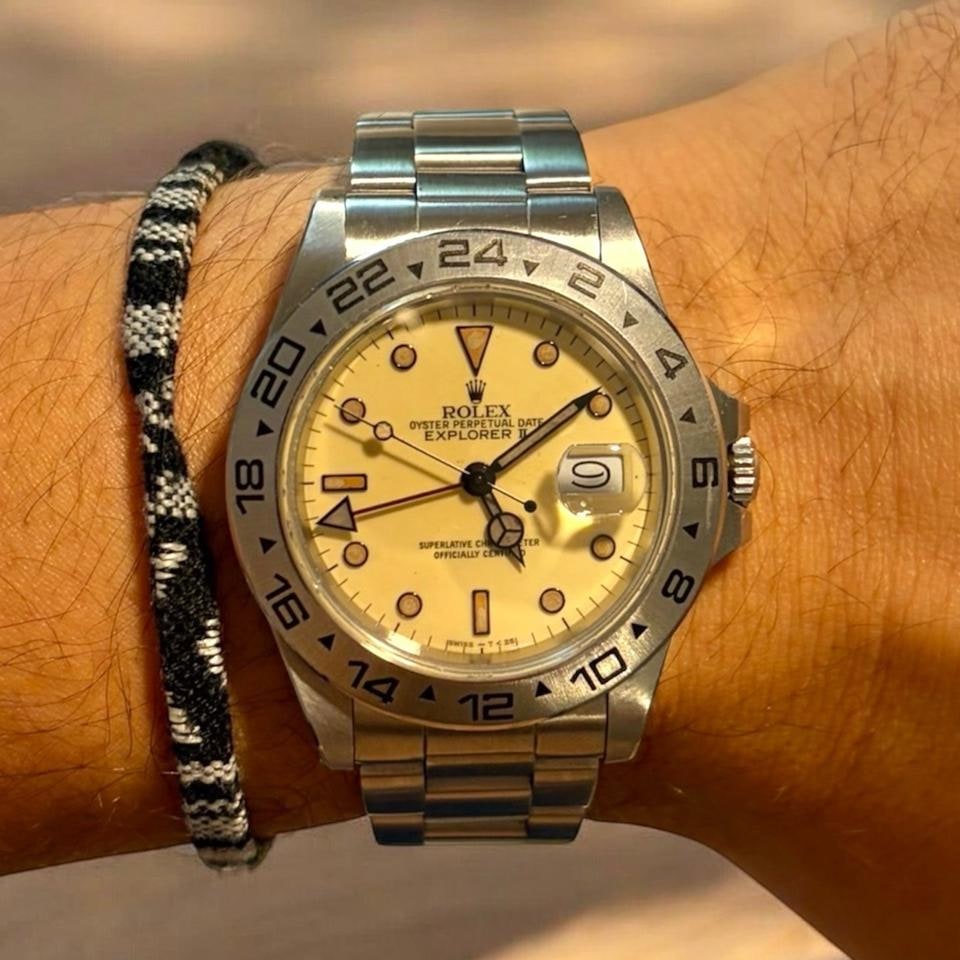 Rolex Explorer II Cream Panna Tropical Dial Chocolate Patina Hands Markers, 16550 — 1 of 14
