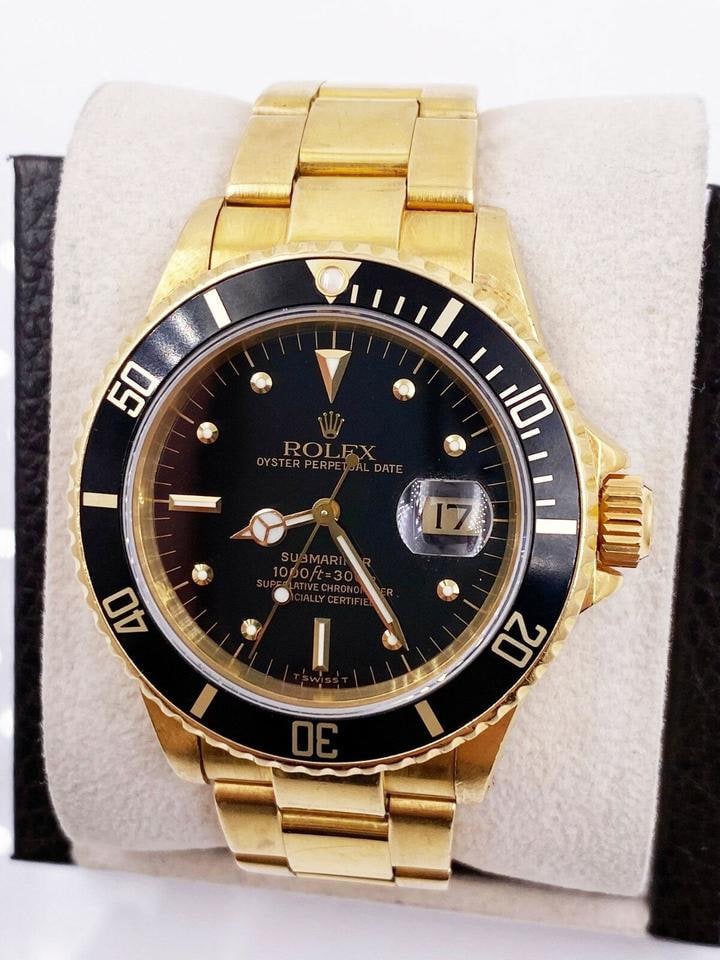 Rolex Submariner Date 18K žluté zlato vzácné černé pozlacené číselník Nipple Rolex box, 16808 — 1 z 9