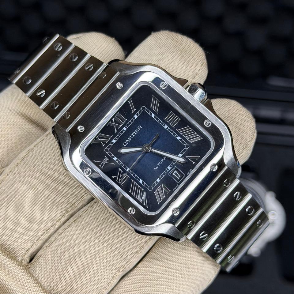 Cartier Santos de Cartier Large Blaues Zifferblatt Komplettes Set Lederarmband und Schließe, WSSA0030 — 1 von 10