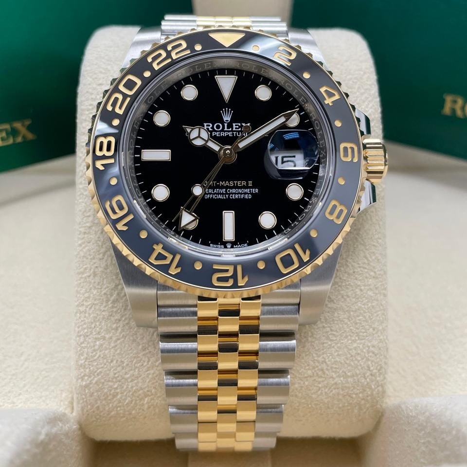 Rolex GMT Master II žluté zlato nerezová ocel 40 mm jubilejní náramek plná sada nenošené kompletní krabice papíry, 126713GRNR — 1 z 10