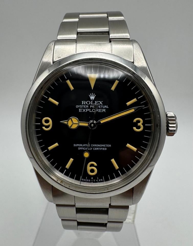 Rolex Explorer plně z nerezové oceli žlutá patina originální raný servisní ciferník 1971, 1016 — 1 z 15