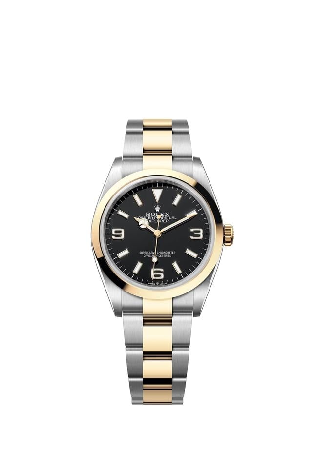 Rolex Explorer černý ciferník dvoutónový žluté zlato náramek Oyster zcela nové 2025, 124273 — 1 z 6