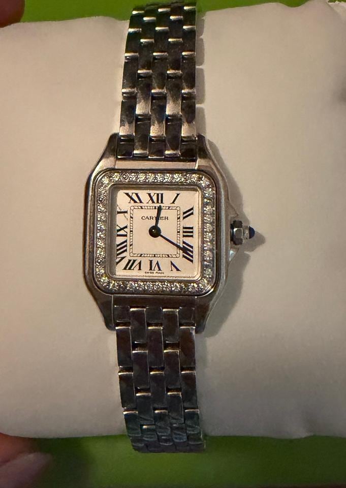 Cartier Panthère malé hodinky z oceli s diamantovou lunetou, originální krabice, W4PN0007 — 2 z 9