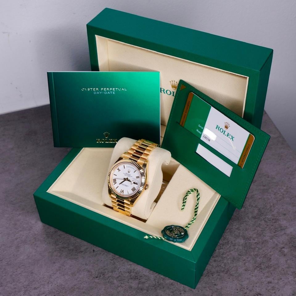 Rolex Day-Date 40 New Old Stock White Roman Dial Yellow Gold President 2018, 228238 — 2 of 5