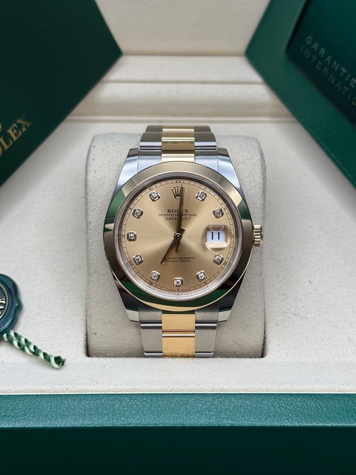 Rolex Datejust 41 Champagne Diamond Dial Two Tone Yellow Gold Smooth Bezel Oyster Bracelet Brand New 2026, 126303 — 1 of 8