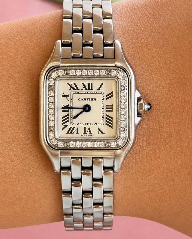 Cartier Panthère malé hodinky z oceli s diamantovou lunetou, originální krabice, W4PN0007 — 1 z 9