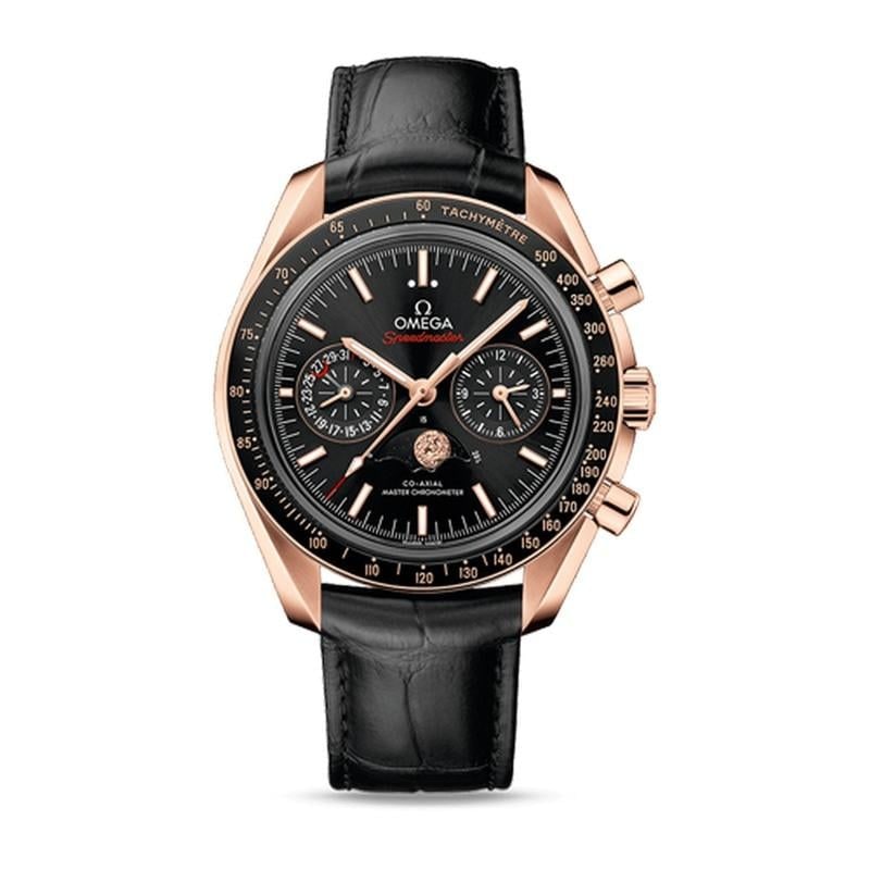 Omega Speedmaster Moonphase Two Counters Co Axial Master Chronometer Chronograph 44,25 mm Sedna Gold am Lederarmband, 304.63.44.52.01.001 — 1 von 7