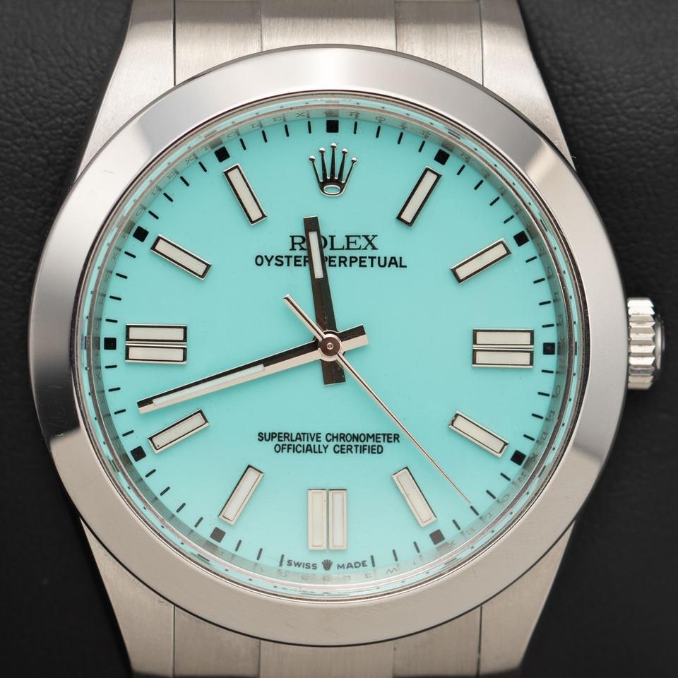 Rolex Oyster Perpetual 39 tyrkysový ciferník originální papíry, 114300 — 1 z 10