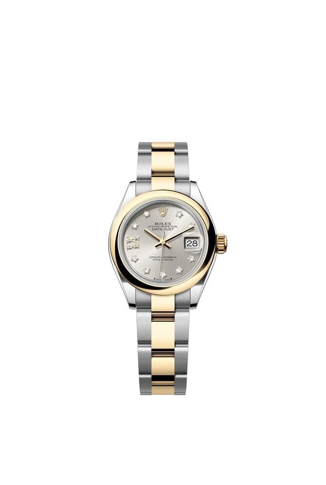 Rolex Lady Datejust silbernes Stern-Diamant-Zifferblatt Zweifarbig Gelbgold Glatte Lünette Oyster-Armband, 279163 — 1 von 6