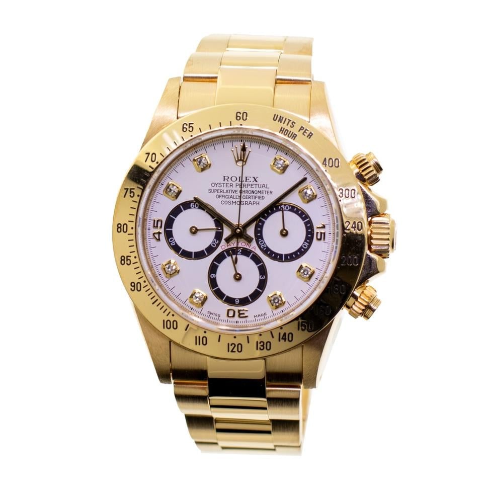 Rolex Daytona 40mm 18K Yellow Gold White Factory Diamond Dial Bezel Zenith Movement, 16528 — 1 of 10