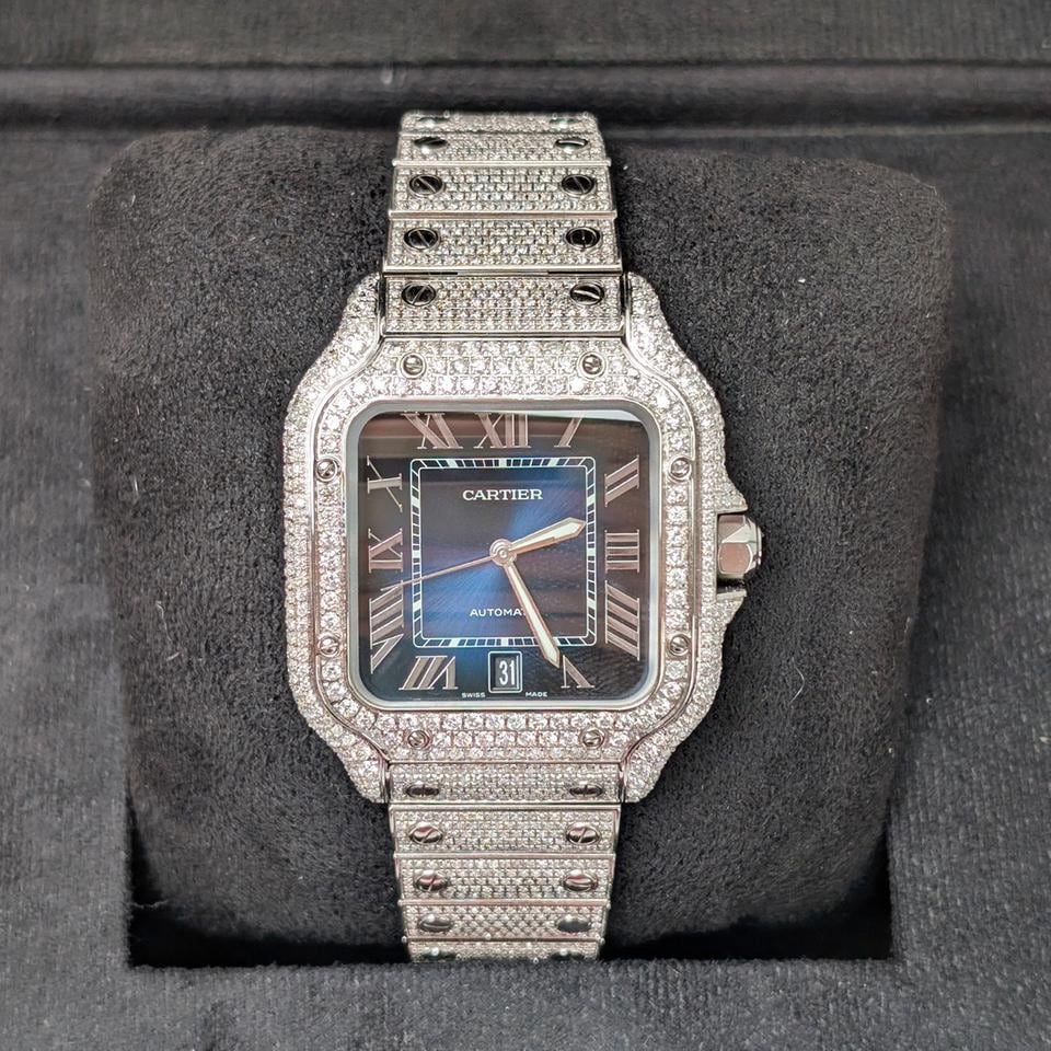 Cartier Santos de Cartier Iced Out 39,8 mm blaues Zifferblatt 2023, WSSA0030 — 2 von 7
