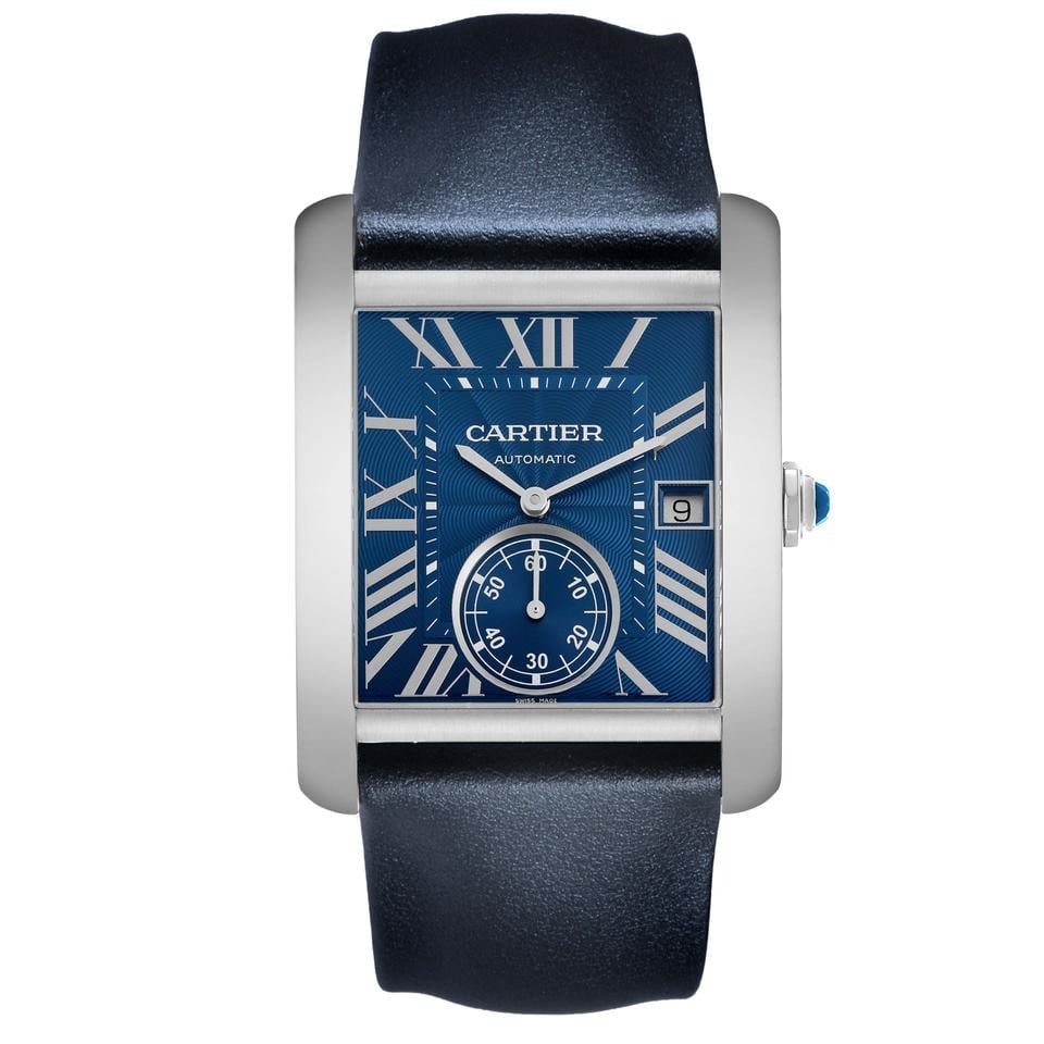 Cartier Tank MC blaues römisches Zifferblatt Stahl Herrenuhr Karte, WSTA0010 — 1 von 10