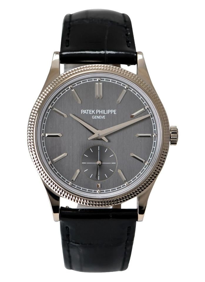 Patek Philippe Calatrava bílé zlato černý kožený řemínek tmavě šedý ciferník, 6119G-001 — 1 z 7