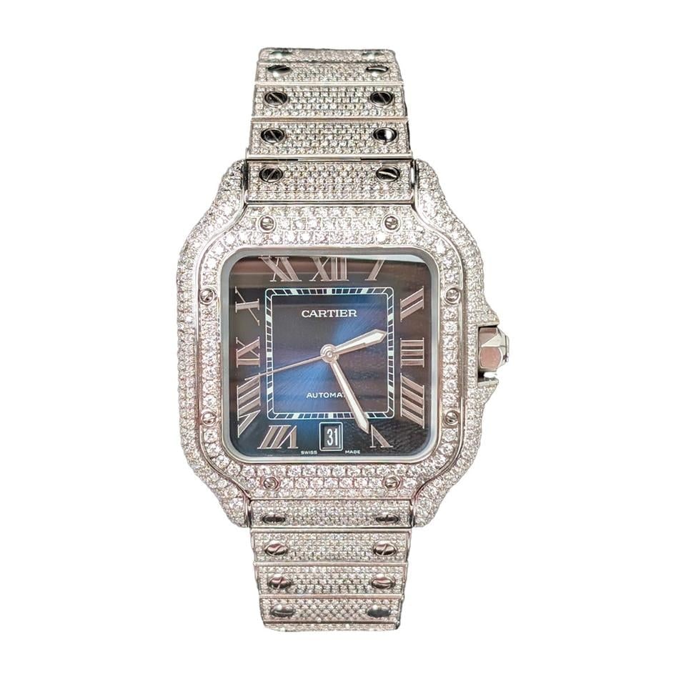 Cartier Santos de Cartier Iced Out 39,8 mm blaues Zifferblatt 2023, WSSA0030 — 1 von 7