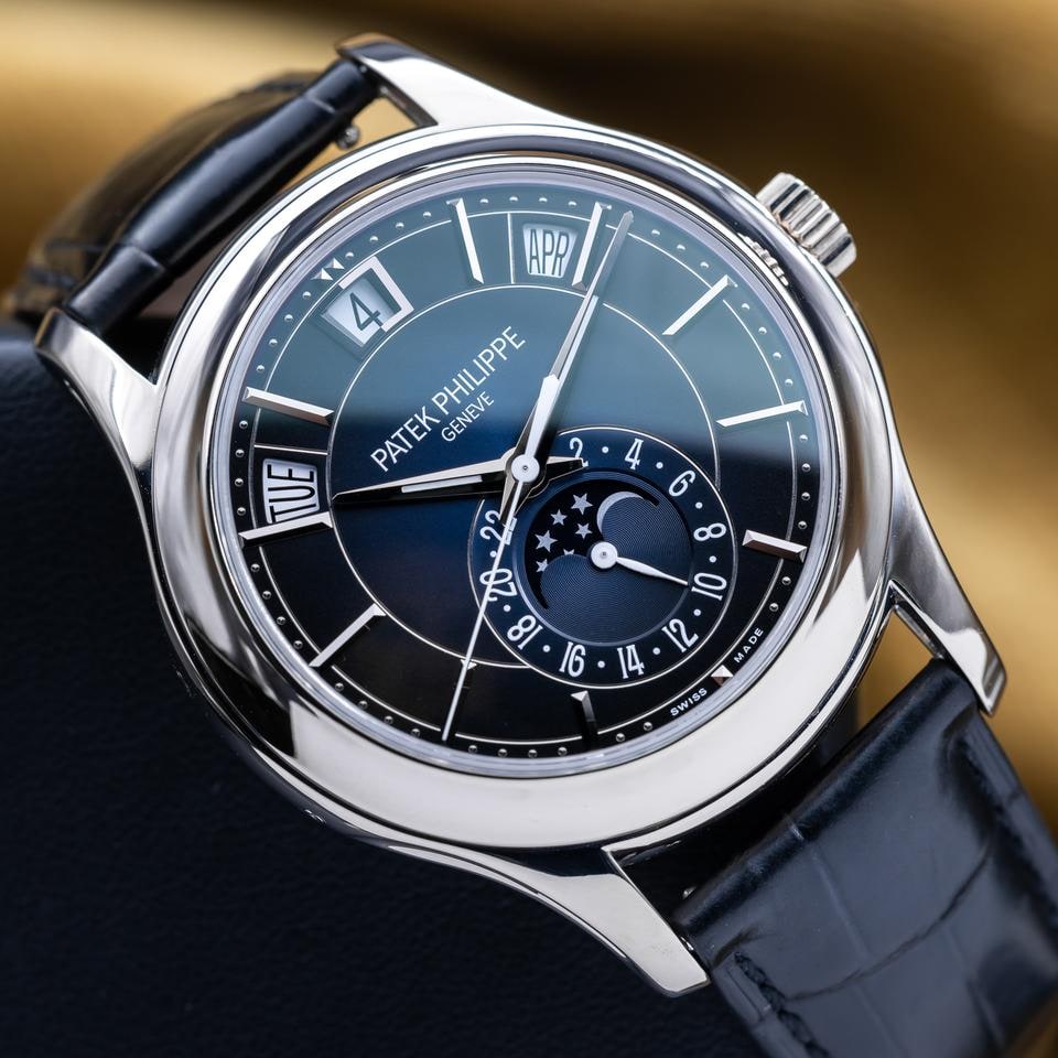 Patek Philippe Annual Calendar Moonphase Complication bílé zlato modrý ciferník 40mm plná sada kompletní sada, 5205G-013 — 1 z 16