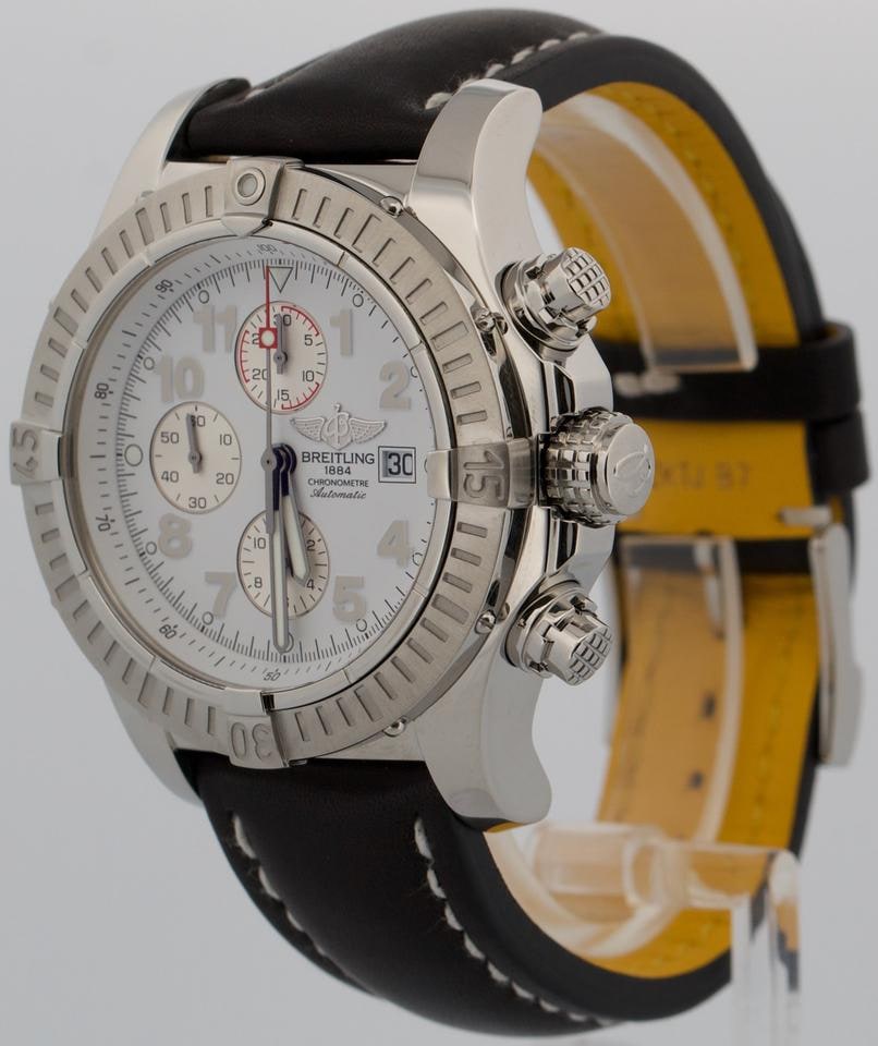 Breitling Super Avenger A13370 Weißes Zifferblatt Edelstahl Schwarzes Leder 48mm Uhr, A13370 — 1 von 5