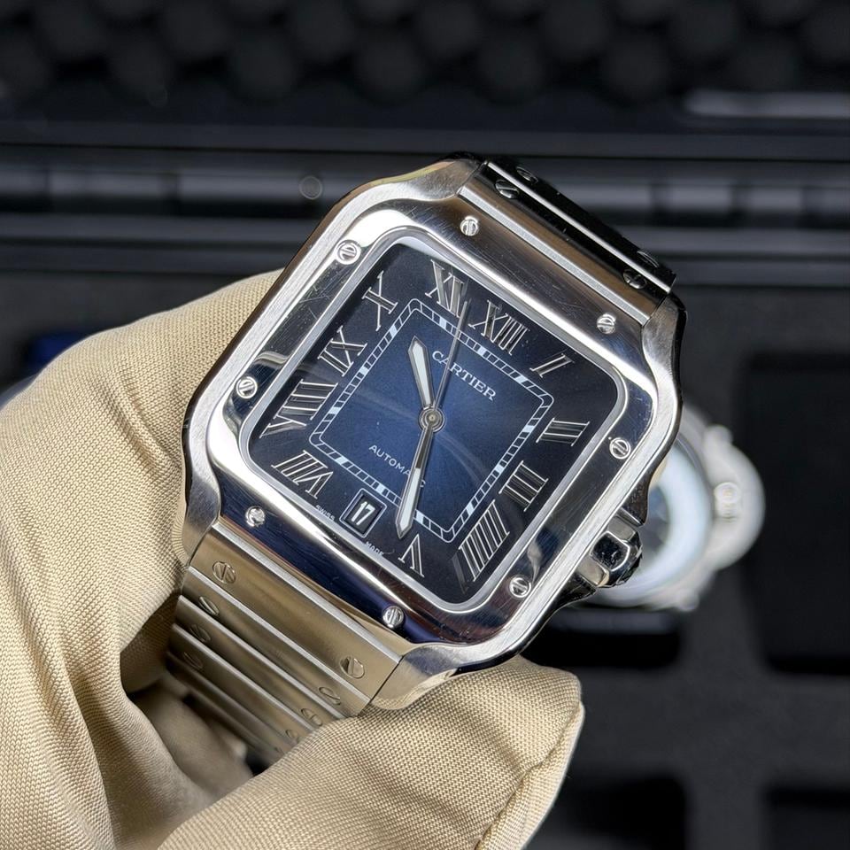 Cartier Santos de Cartier Large Blaues Zifferblatt Komplettes Set Lederarmband und Schließe, WSSA0030 — 2 von 10