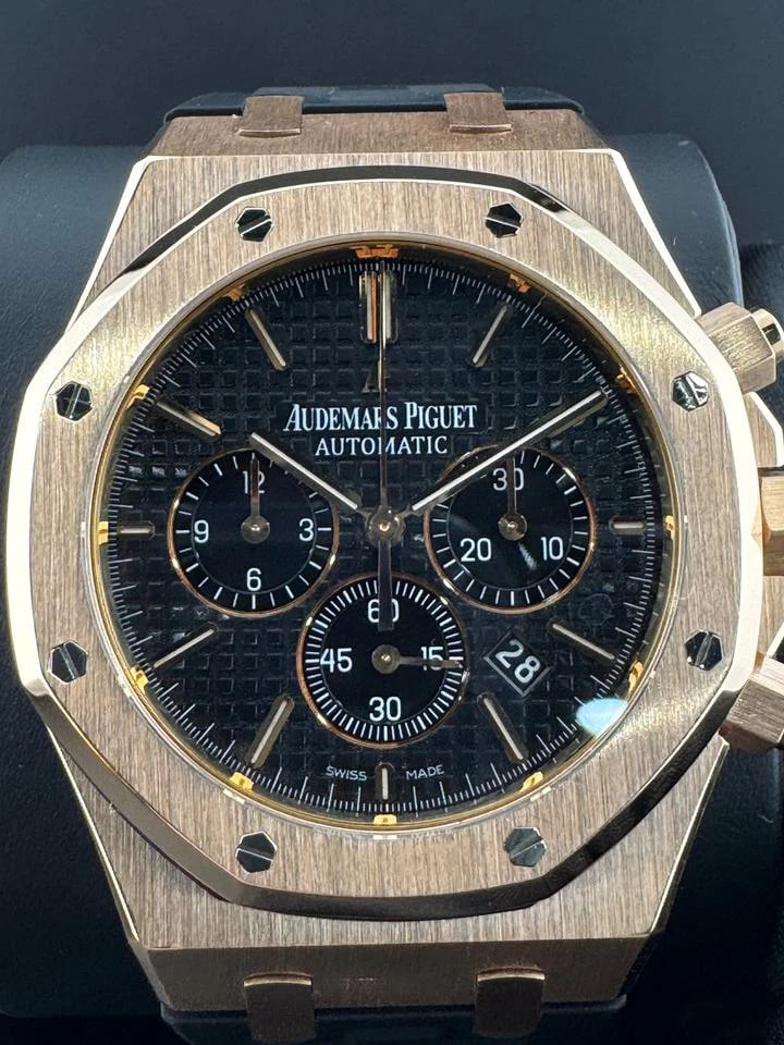 Audemars Piguet Royal Oak Chronograph 41 mm schwarzes Zifferblatt Roségold Lederarmband — 1 von 6